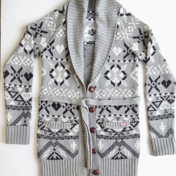 PINK Victoria's Secret Fair Isle Cozy Cardigan Boho Cabincore Indie Chic Size XS - Picture 1 of 9
